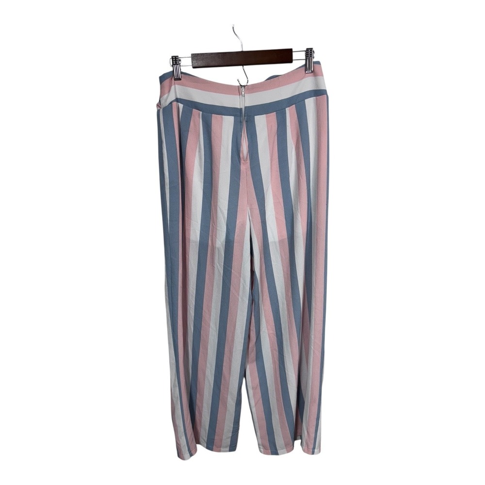 Colorful Striped Wide Leg Pants Knot Waist High Rise Resort Boho Style Women's L - Picture 2 of 6